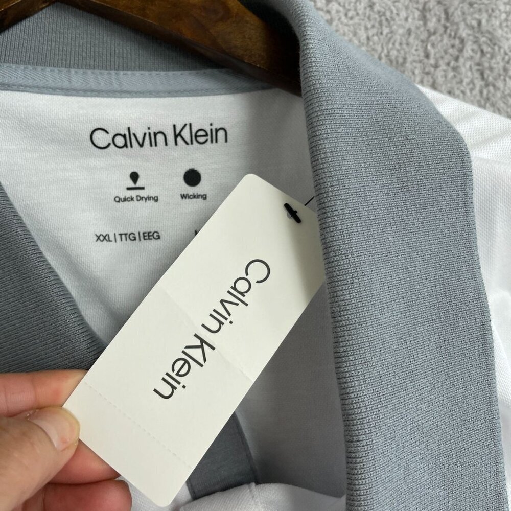 Calvin Klein Men's XXL Polo Shirt White Gray N0669 - Picture 8 of 10